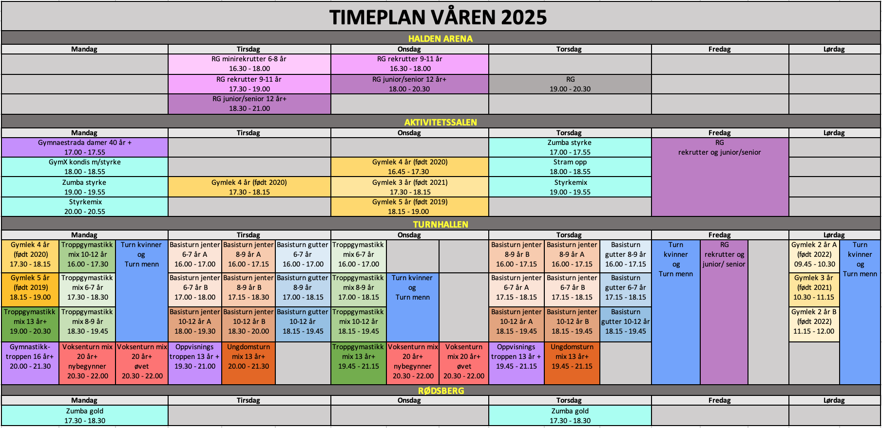 TIMEPLAN VÅREN 2025