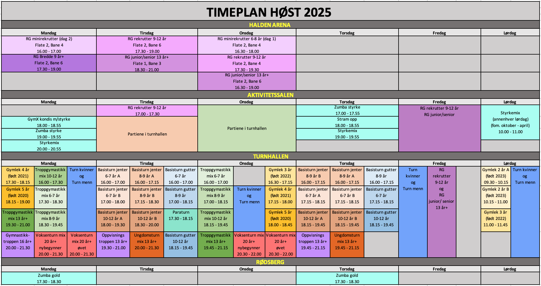 Timeplan høst 2025-1