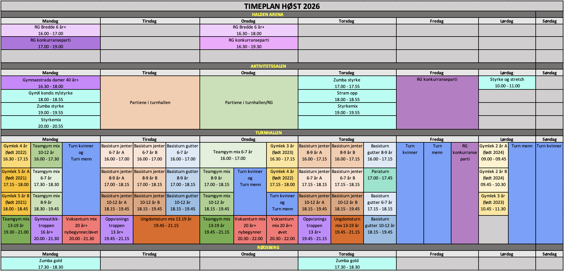 Timeplan høst 2026